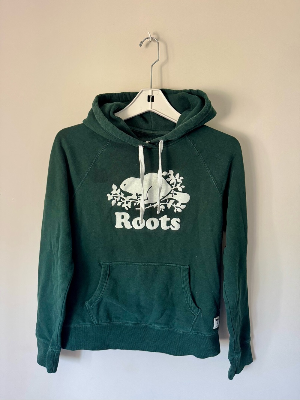 Roots Dark Green Hoodie with White Beaver Logo